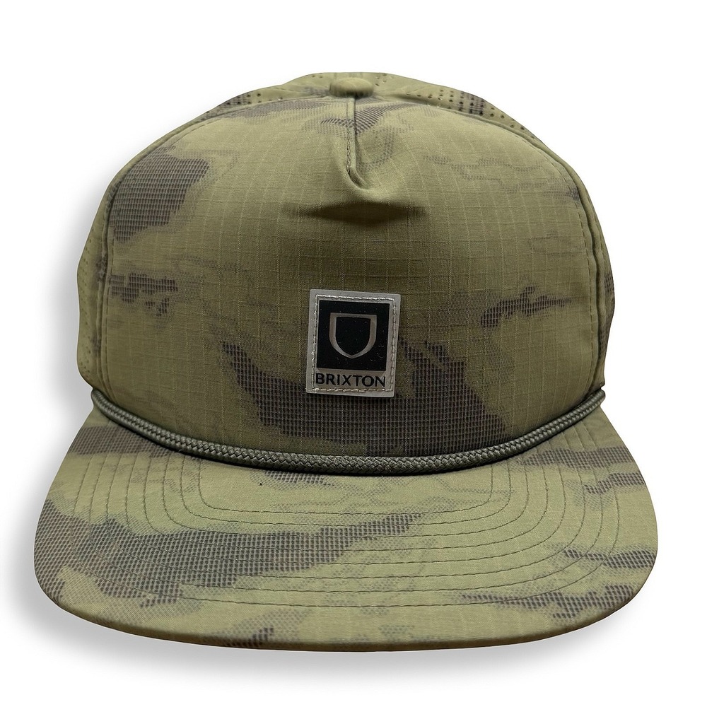 Brixton Alpha LP Snapback Hat Olive Tiger Camo Perforated Mesh Rope Cap